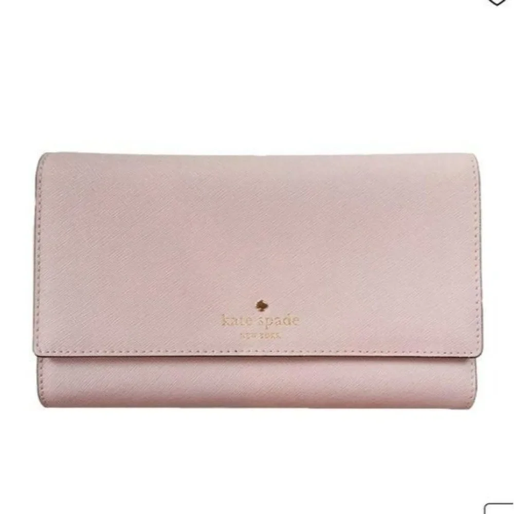 Kate Spade Leather Saffiano Phoenix Mikas Pond Tri-Fold Wallet Color Porcini